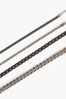 Women's Rhinestone Box Chain Bracelet Set in Silver/Gunmetal