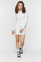 Women's Distressed Denim Mini Shirt Dress in White Medium