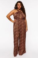 Women's Leopard Print Halter Jumpsuit in Black/Brown, 0X