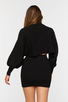 Women's Ribbed Sweater & Mini Skirt Set in Black, XXL