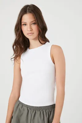 Women's Cutout Ribbed Knit Tank Top in White Small