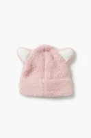 Girls Fuzzy Knit Cat Beanie (Kids) in Pink