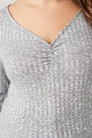 Women's Ruched Ribbed Knit Top Heather Grey,