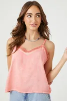 Women's Crochet-Trim Mineral Wash Cami in Pink Medium