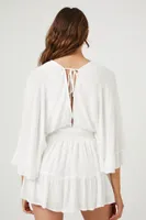 Women's Plunging Ruffle-Trim Romper in White Small