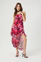 Women's Abstract Ruffle Midi Tube Dress in Pink Medium