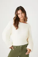 Women's Boucle Knit Boat Neck Sweater in Vanilla, XL