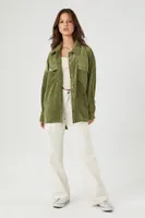 Women's Corduroy Drop-Shoulder Shacket in Olive Large