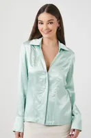 Women's Satin Trumpet-Sleeve Shirt Pale