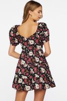 Women's Floral Print Mini Dress in Black Small