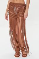 Women's Crochet Bralette & Tassel Maxi Skirt Set in Mocha Large