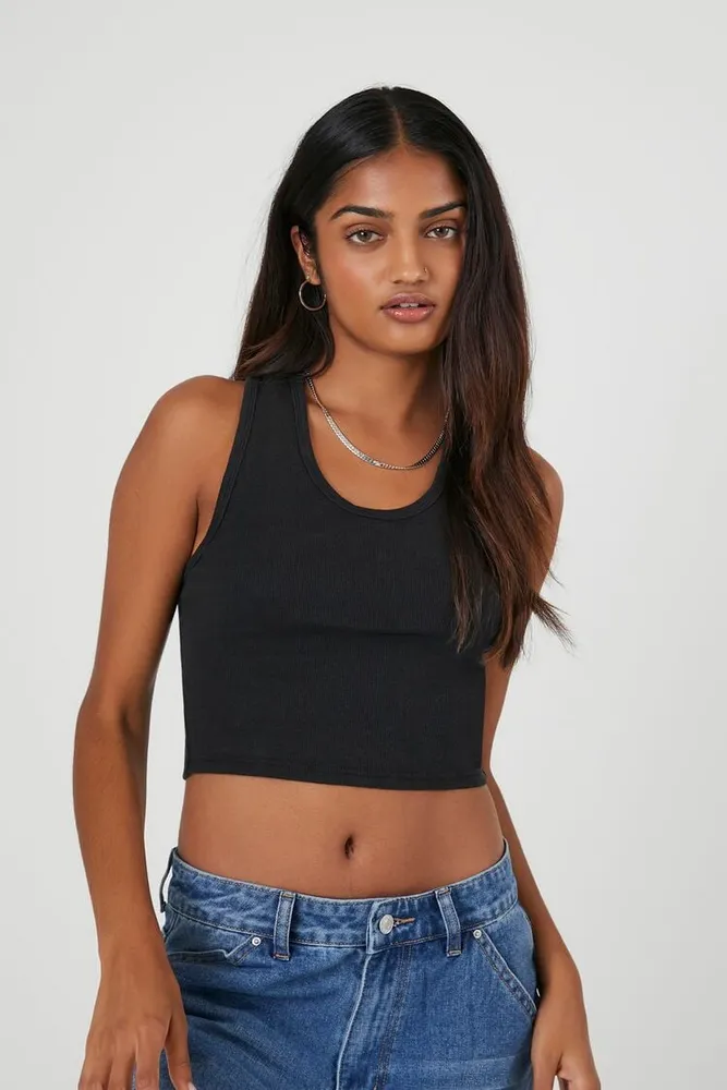 Women's Crisscross Cropped Tank Top in Black, XS