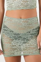 Women's Floral Lace Lingerie Mini Skirt in Tea Medium