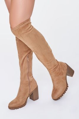 Women's Faux Suede Over-the-Knee Boots in Tan, 10