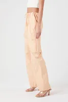 Women's Poplin Cargo Joggers in Peach Medium