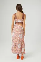 Women's Ornate Print Crop Top & Skirt Set in Rust Small