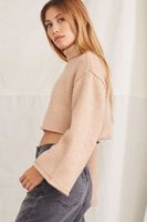 Women's Cropped Turtleneck Sweater in Taupe Large