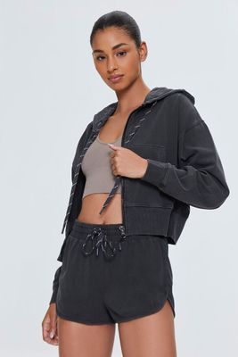 Women's Active Zip-Up Cropped Hoodie in Black Small