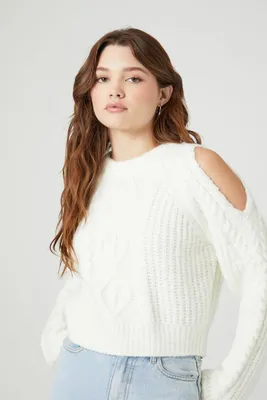 Women's Open-Shoulder Cropped Sweater in Vanilla Large