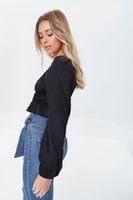 Women's Satin Ruffle-Hem Crop Top in Black Small