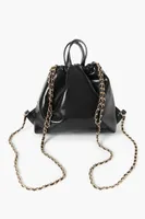 Women's Faux Leather Curb Chain Backpack in Black