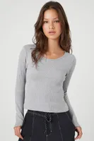 Women's Seamless Ribbed Knit Top in Heather Grey, XL