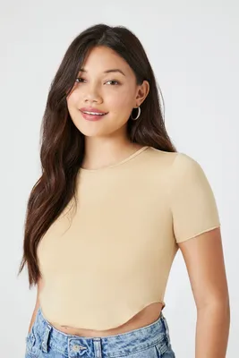 Women's Curved-Hem Cropped T-Shirt in Warm Sand, XS