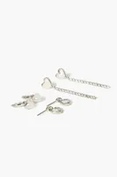 Women's Faux Gem Heart Drop Earring Set in Silver