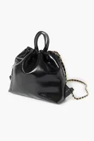 Women's Faux Leather Curb Chain Backpack in Black