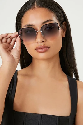 Rimless Oversized Square Sunglasses in Silver