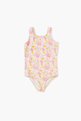 Girls Barbie® Floral One-Piece Swimsuit (Kids) White,