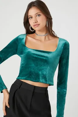 Women's Smooth Velvet Crop Top in Emerald Small