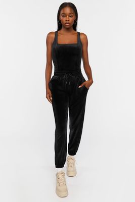 Women's Velour Drawstring Joggers in Black, XL