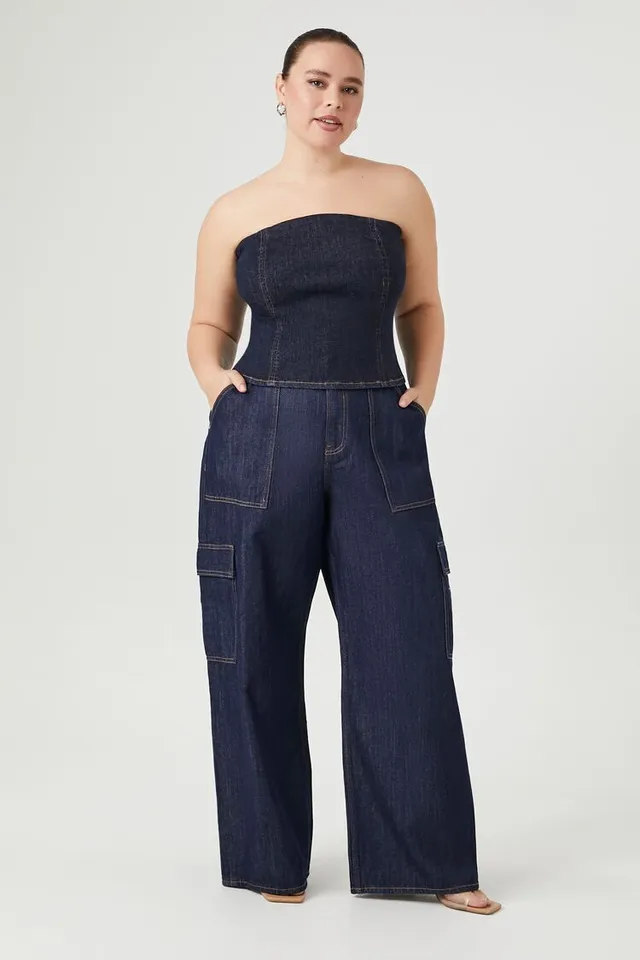 Forever 21 Women's Denim Tube Top Dark Denim