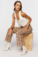 Women's Plaid Straight-Leg Pants in Tan Large