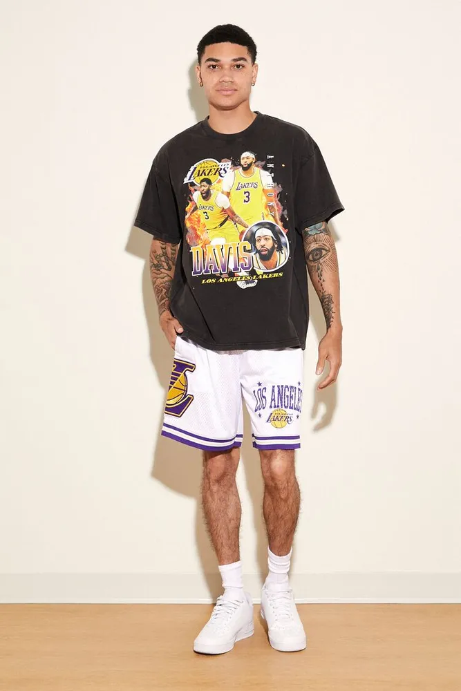 Men Unisex Los Angeles Lakers Basketball Shorts in White Small