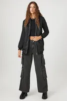 Women's Longline Bomber Jacket in Black Small