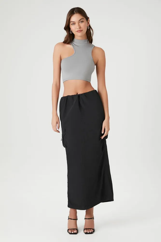 Women's Seamless Cutout Cropped Halter Top in Harbor Grey Medium