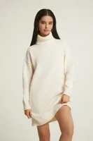 Women's Turtleneck Mini Sweater Dress in Vanilla, XL