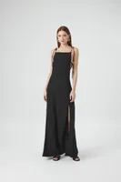 Women's Satin Tie-Strap Maxi Dress in Black Small