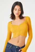 Women's Ribbed Sweater-Knit Crop Top in Mustard Medium