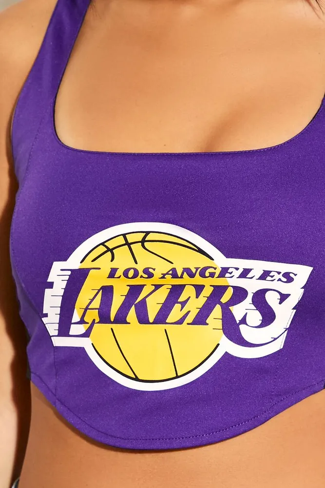 Women's Reworked Los Angeles Lakers Crop Top in Black/Purple Medium