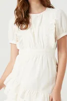 Women's Crochet Lace Ruffle Mini Dress in White Medium