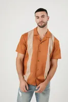 Men Faux Suede Colorblock Shirt in Taupe/Camel, XXL