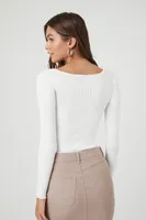 Women's Sweater-Knit Half-Zip Bodysuit in White Small