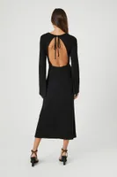 Women's Ribbed Knit Open-Back Midi Dress in Black Medium