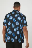 Men Satin Floral Print Shirt in Black Large