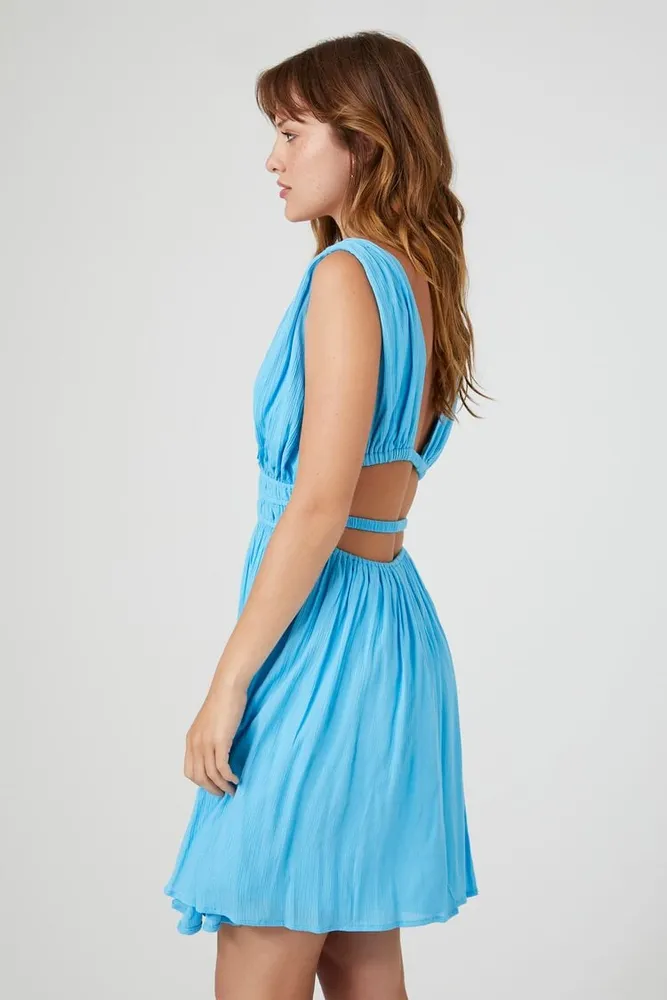 Women's Plunging Caged-Back Mini Dress in Blue Large