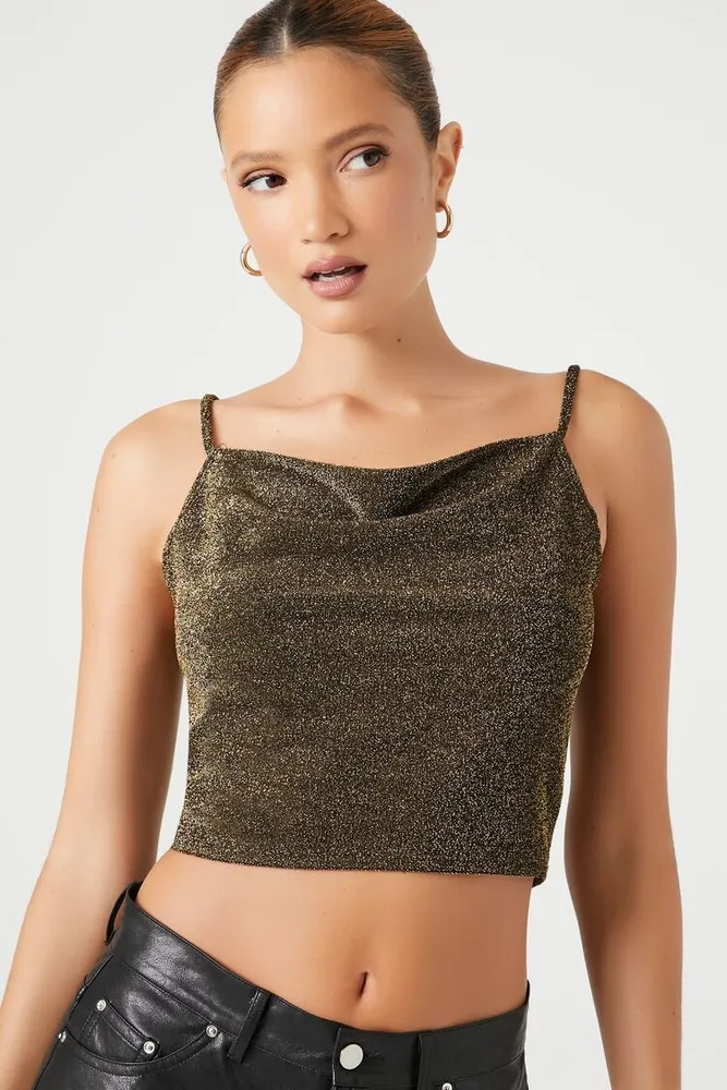 Women's Glitter Knit Cowl Cami Medium