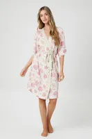 Women's Ornate Print Tie-Waist Robe in Pink Small